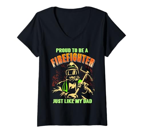 Damen Stolz Feuerwehrmann wie Papa, Heldenfamilie T-Shirt mit V-Ausschnitt Damen Stolz Feuerwehrmann wie Papa, Heldenfamilie T-Shirt mit V-Ausschnitt von Mutige Generationen Feuerwehr Stolz Familie