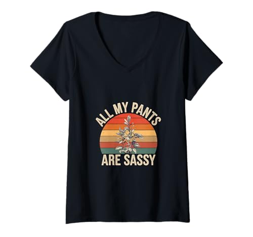 Damen All My Pants Are Sassy Mode, mutige Haltung - T-Shirt mit V-Ausschnitt von Mutige Haltung Erwachsene