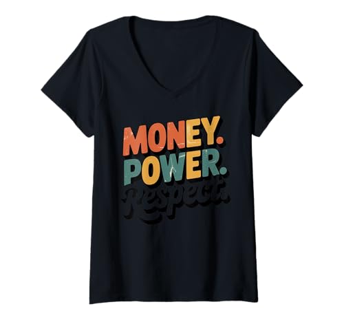 Damen Geldkraft Respekt Motivational Retro -Angebot T-Shirt mit V-Ausschnitt Damen Geldkraft Respekt Motivational Retro -Angebot T-Shirt mit V-Ausschnitt von Mutige Hustles mahlen Motivation Lebensstil