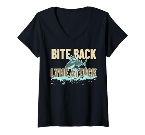 Damen Lyme Krankheit Hai Bewusstsein zurückbeißen T-Shirt mit V-Ausschnitt Damen Lyme Krankheit Hai Bewusstsein zurückbeißen T-Shirt mit V-Ausschnitt von Mutige Unterstützung für Gesundheitsthemen