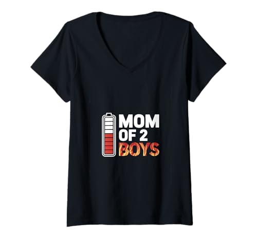 Damen Mom of two Boys T-Shirt mit V-Ausschnitt Damen Mom of two Boys T-Shirt mit V-Ausschnitt von Mutter Akku Muttertag Mutterliebe Beste Mutter