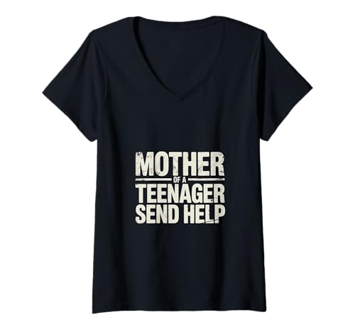 Damen Mother of A Teenager Send Help Müde Elternmutter - T-Shirt mit V-Ausschnitt Damen Mother of A Teenager Send Help Müde Elternmutter - T-Shirt mit V-Ausschnitt von Mutter Erziehung Chaos