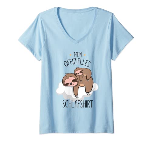 Damen Offizielles Mutti Schlafshirt mit Faultier und Wolke T-Shirt mit V-Ausschnitt von Mutter Faultier Schlafshirt Pyjama Schlafanzug