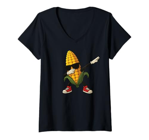 Damen Kühl Mais tupfen T-Shirt mit V-Ausschnitt Damen Kühl Mais tupfen T-Shirt mit V-Ausschnitt von Mutter Shucker Mama Unordentliches Brötchen