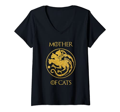 Damen Mother of Cats Shirt Mutter des Katzent Cat Mum T-Shirt mit V-Ausschnitt von Mutter des Katzent Shirts BrightWay Art
