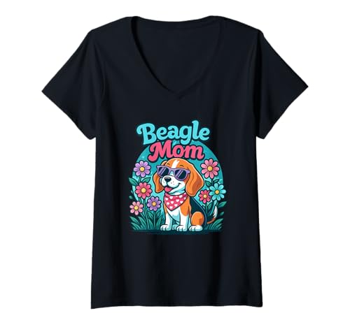 Damen Lustige Beagle Art für Frauen Mädchen Mutter Beagle T-Shirt mit V-Ausschnitt Damen Lustige Beagle Art für Frauen Mädchen Mutter Beagle T-Shirt mit V-Ausschnitt von Muttertag Beagle Dog Mom Bekleidung