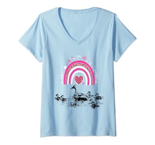 Damen Muttertag mit Entenmama Babys und Regenbogen Enten Fan T-Shirt mit V-Ausschnitt Damen Muttertag mit Entenmama Babys und Regenbogen Enten Fan T-Shirt mit V-Ausschnitt von Muttertag Frauentag by Christine Krahl