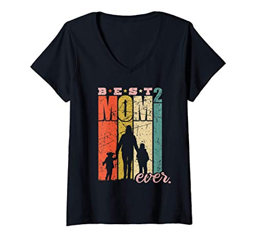 Damen Best Mom Ever zweifache Mama Mutter mit Kindern T-Shirt mit V-Ausschnitt Damen Best Mom Ever zweifache Mama Mutter mit Kindern T-Shirt mit V-Ausschnitt von Muttertag Geschenk für beste Mama mit zwei Kinder