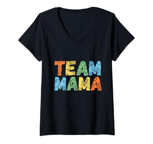 Damen Mutter Team Mama T-Shirt mit V-Ausschnitt von Muttertag Mutterkind Mama