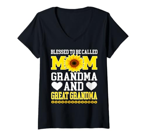 Damen Gesegnet, Mutter Oma Ursache Muttertag genannt zu werden T-Shirt mit V-Ausschnitt von Muttertag gesegnet, Mama genannt zu werden