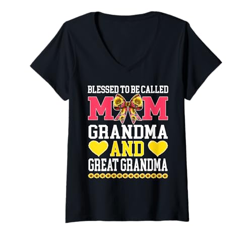 Damen Gesegnet, Mutter Oma Ursache Muttertag genannt zu werden T-Shirt mit V-Ausschnitt von Muttertag gesegnet, Mama genannt zu werden