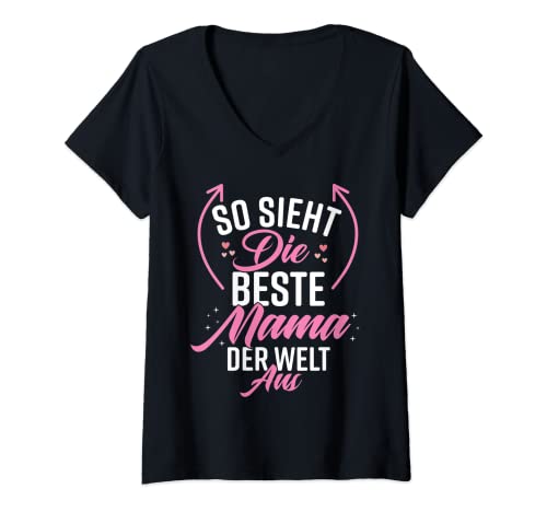 Damen Mama Mutter Muttertag Beste Mama T-Shirt mit V-Ausschnitt von Muttertag & Mama Geschenkidee zum Geburtstag Co.