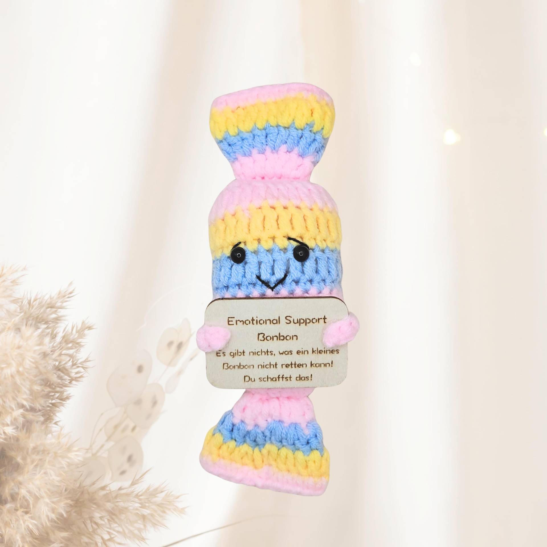 Happy Bonbon Candy Pocket Hug -strickpuppe Glück | Motivationsgeschenk Glücksbringer Geschenk Für Frauen Männer Emotional Support von Mutzauber