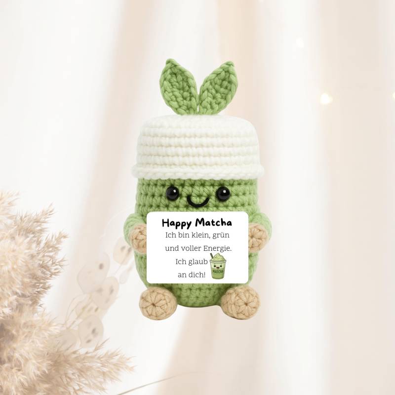 Happy Matcha - Handgestricktes Glücks | Kleines Geschenk Homeoffice Tumblr & Glücksbringer Pocket Hug Potato von Mutzauber