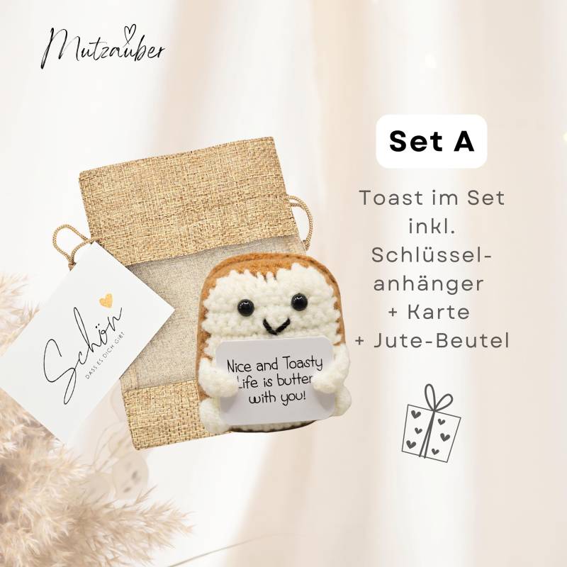 Happy Toast - Strickpuppe Glücks- in Exklusiver Box | Motivationsgeschenk & Glücksbringer Geschenk Für Frauen Männer Mutmacher von Mutzauber