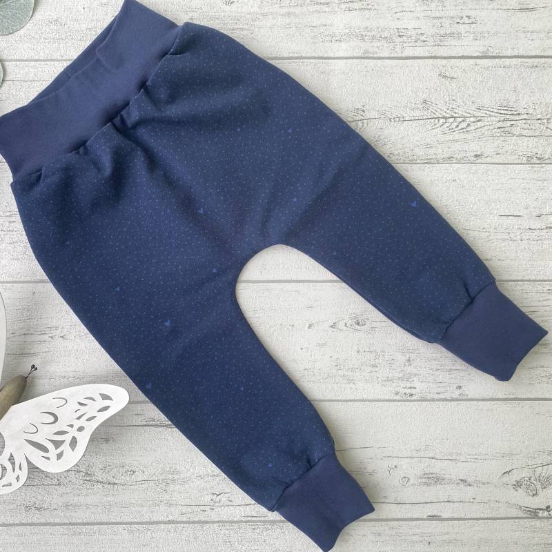 Blaue Hose Größe 86 Mit Punkten Und Herzen, Bündchen Hose, Sweathose Für Mädchen, Baby Leggings, Geschenk Zur Geburt von Mutzelchen