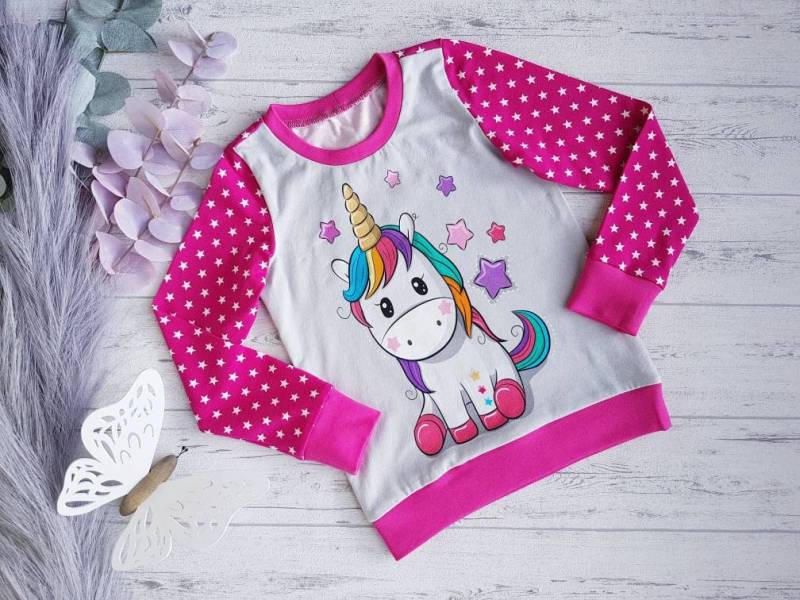 Einhornshirt Größe 92, in Pink Mit Weißen Sternen, Jerseyshirt Für Mädchen Regenbogeneinhorn, Shirt Sofortkauf 92 von Mutzelchen