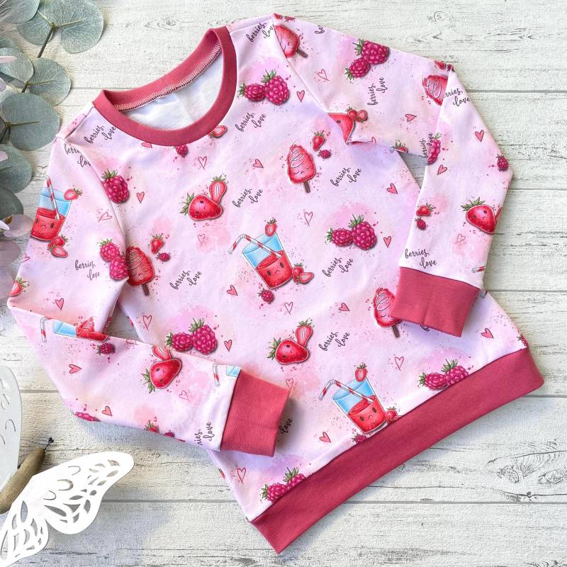 Erdbeer Pullover 116, Rosa Mädchen Mit Früchten, Kleidung Größe Bio Crazy Fabrics Design von Mutzelchen