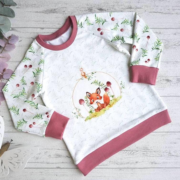 Fuchs Sweatshirt Größe 98, Mädchen Kleidung, Waldtiere Pullover Für Mädchen, Raglanpullover, Langarmshirt 98 von Mutzelchen