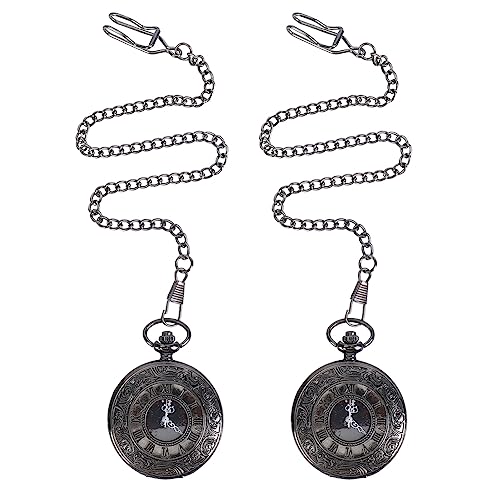 Muuoeou 2 StüCk Vintage Steampunk Schwarze RöMische Ziffern Halskette Quarz AnhäNger Taschenuhr Geschenk von Muuoeou