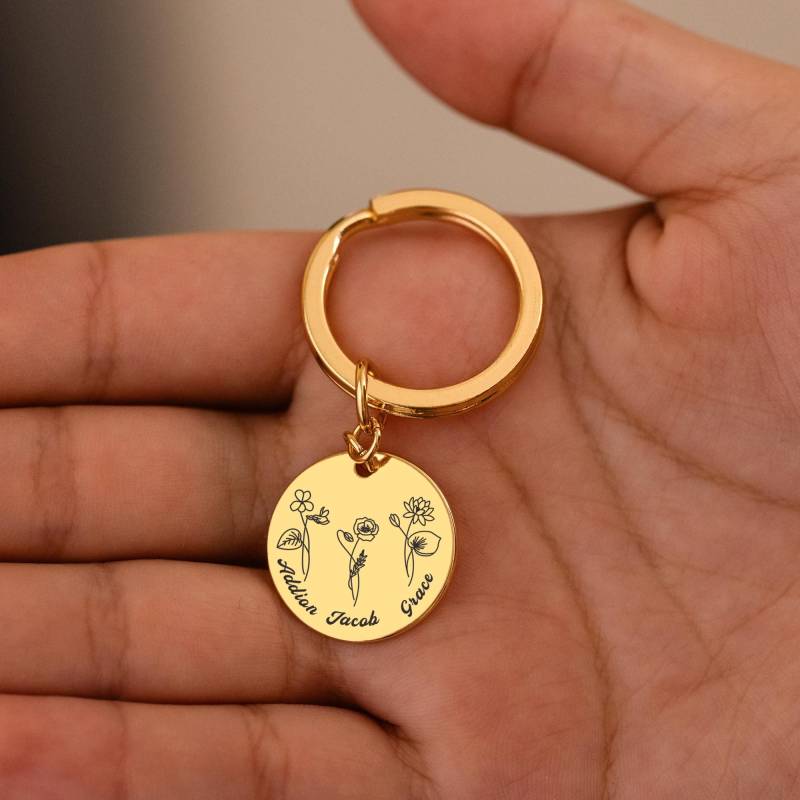 Personalized Birth Flower Keychain, Combined Children Family Name Nana Christmas Gifts For Mum von MuwatiUK