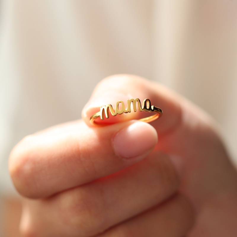 Personalized Name Ring, Handmade Custom Three Dainty Gold Stackable Two Delicate Double Gift For Mom von MuwatiUK