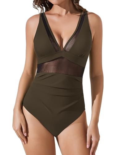 Muwodkdn Damen Badeanzug Push Up Sexy Mesh Einteiler Bademode V Ausschnitt Monokinis Mit Shaping Effekt Schwimmanzug High Waisted Badeanzuge Kaffee XXL Muwodkdn Damen Badeanzug Push Up Sexy Mesh Einteiler Bademode V Ausschnitt Monokinis Mit Shaping Effekt Schwimmanzug High Waisted Badeanzuge Kaffee XXL von Muwodkdn