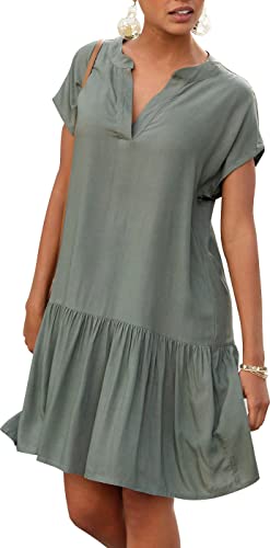 Muwodkdn Damen Kleider Blusenkleid mit Volant am Rock V-Ausschnitt Elegant Kleid A-Linie Kleid Strandkleid Lockeres Kaftankleid für den Sommer Grün L von Muwodkdn