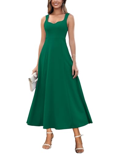 Muwodkdn Damen V-Ausschnitt Sommerkleider Ärmellos Kleider Casual A-Linie Maxi Kleider Elegantes Hochzeitsgast Abendkleider Geripptes Lockerer Maxikleid Brautjungfer Kleid Grün M von Muwodkdn