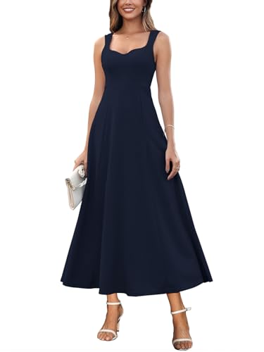 Muwodkdn Damen V-Ausschnitt Sommerkleider Ärmellos Kleider Casual A-Linie Maxi Kleider Elegantes Hochzeitsgast Abendkleider Geripptes Lockerer Maxikleid Brautjungfer Kleid Navy Blau XXL von Muwodkdn