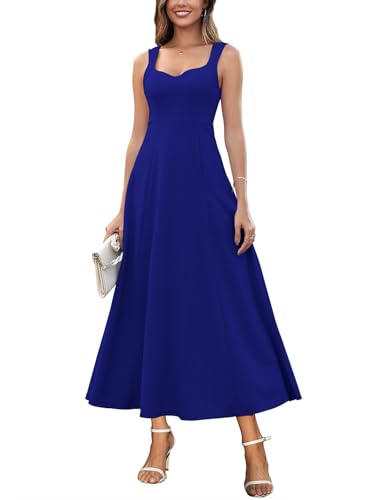 Muwodkdn Damen V-Ausschnitt Sommerkleider Ärmellos Kleider Casual A-Linie Maxi Kleider Elegantes Hochzeitsgast Abendkleider Geripptes Lockerer Maxikleid Brautjungfer Kleid Saphirblau XL von Muwodkdn