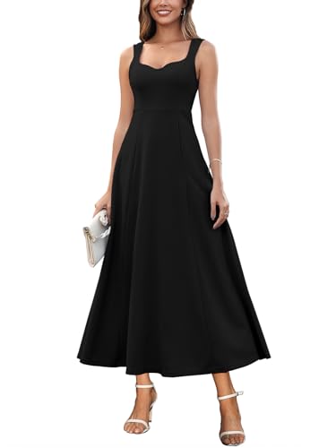 Muwodkdn Damen V-Ausschnitt Sommerkleider Ärmellos Kleider Casual A-Linie Maxi Kleider Elegantes Hochzeitsgast Abendkleider Geripptes Lockerer Maxikleid Brautjungfer Kleid Schwarz S von Muwodkdn