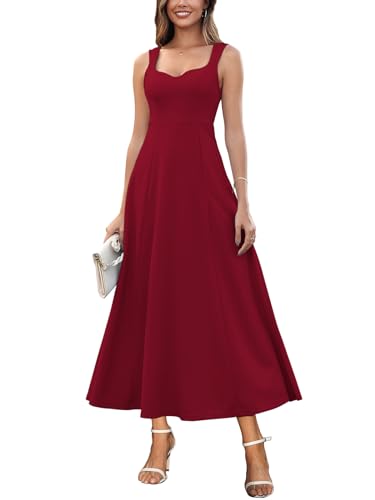 Muwodkdn Damen V-Ausschnitt Sommerkleider Ärmellos Kleider Casual A-Linie Maxi Kleider Elegantes Hochzeitsgast Abendkleider Geripptes Lockerer Maxikleid Brautjungfer Kleid Weinrot L von Muwodkdn