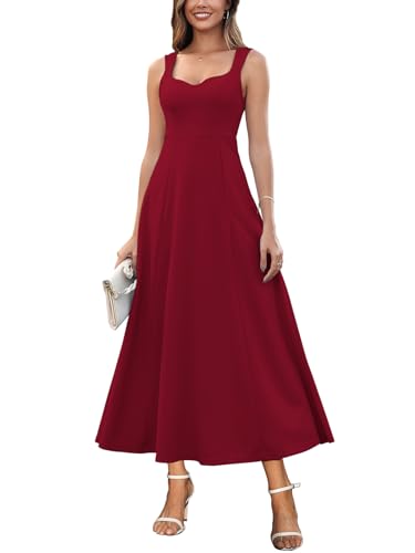 Muwodkdn Damen V-Ausschnitt Sommerkleider Ärmellos Kleider Casual A-Linie Maxi Kleider Elegantes Hochzeitsgast Abendkleider Geripptes Lockerer Maxikleid Brautjungfer Kleid Weinrot S von Muwodkdn