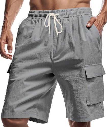 Muwodkdn Kurze Hosen Herren Sommer Leinenhose Shorts 4 Taschen Freizeithose Elastische Taille mit Tunnelzug Strandhose Grau XXL Muwodkdn Kurze Hosen Herren Sommer Leinenhose Shorts 4 Taschen Freizeithose Elastische Taille mit Tunnelzug Strandhose Grau XXL von Muwodkdn