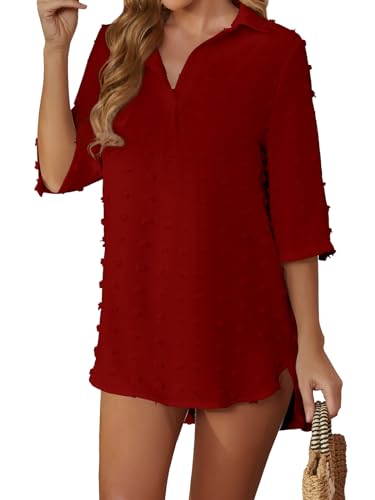 Muwodkdn Strandkleid Damen Bikini Cover Up Strandponcho V Ausschnitt Kleid Bademode Strand Vertuschen Shirt Burgunderrot XXL Muwodkdn Strandkleid Damen Bikini Cover Up Strandponcho V Ausschnitt Kleid Bademode Strand Vertuschen Shirt Burgunderrot XXL von Muwodkdn