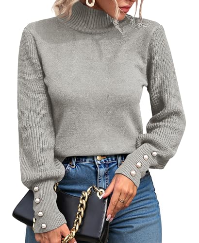 Muwodkdn Strickpullover Damen Elegant Pullover Damen mit Perlenknöpfen Rollkragenpullover Langarm Winterpullover Weich Warm Pulli Grau S Muwodkdn Strickpullover Damen Elegant Pullover Damen mit Perlenknöpfen Rollkragenpullover Langarm Winterpullover Weich Warm Pulli Grau S von Muwodkdn