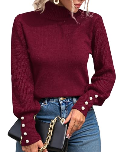 Muwodkdn Strickpullover Damen Elegant Pullover Damen mit Perlenknöpfen Rollkragenpullover Langarm Winterpullover Weich Warm Pulli Rot S Muwodkdn Strickpullover Damen Elegant Pullover Damen mit Perlenknöpfen Rollkragenpullover Langarm Winterpullover Weich Warm Pulli Rot S von Muwodkdn