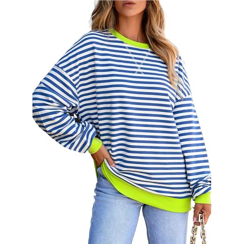 Muwodkdn Sweatshirt Damen Baumwolle Gestreiftes Rundhal Locker Langarmshirt Color Block Lose Pullover Y2K Shirt Oversized Blau M Muwodkdn Sweatshirt Damen Baumwolle Gestreiftes Rundhal Locker Langarmshirt Color Block Lose Pullover Y2K Shirt Oversized Blau M von Muwodkdn