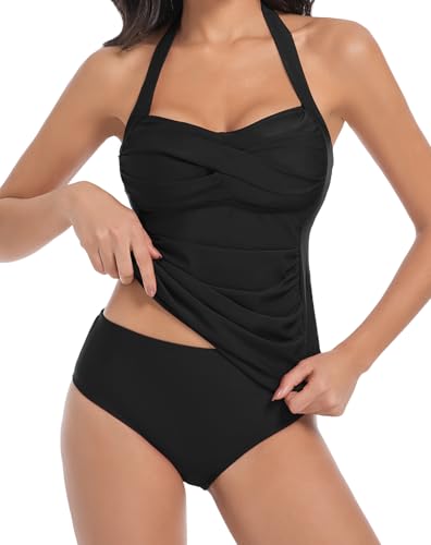 Muwodkdn Tankini Damen Bauchweg Zweiteilig Bademode Set Bikini Zweiteiler Push Up Badeanzüge mit BH Tankinioberteil und Badeshorts Badebekleidung Schwarz M von Muwodkdn