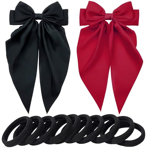 Muximud Seidige Satin-Haarschleifen, Metall-Haarspangen für Damen und Mädchen, vielseitige Haarspangen mit langem Schwanz, ästhetisches Haar-Accessoire, Weihnachtsgeschenk, 2 Stück (Schwarz und Rot) Muximud Seidige Satin-Haarschleifen, Metall-Haarspangen für Damen und Mädchen, vielseitige Haarspangen mit langem Schwanz, ästhetisches Haar-Accessoire, Weihnachtsgeschenk, 2 Stück (Schwarz und Rot) von Muximud