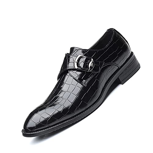 Muyin Kleid Oxford for Männer Slip auf Mönchsgurt Krokodil Alligator geprägt Pu. Leder Anti-Rutsch-Gummi-Sohlen-rutschfeste Block-Ferse-Rutschfester Outdoor (Color : Schwarz, Size : 44.5 EU) von Muyin