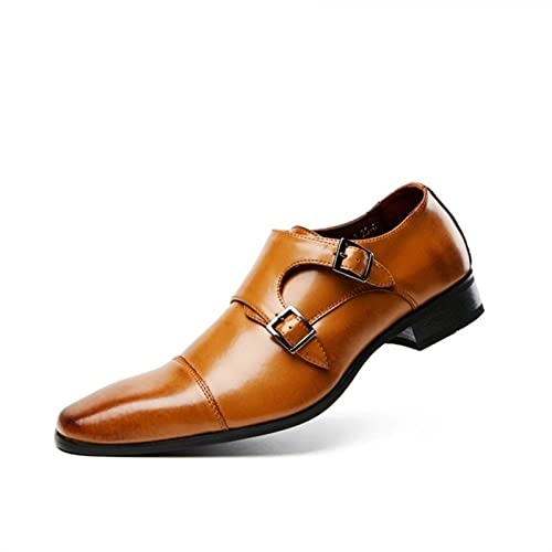 Muyin Oxford-Schuhe for Männer Slip auf doppeltem Mönch Strap Cap-Zehen-Quadrat-Zeh-Leder-Block-Ferse Anti-Rutsch-Slip-resistent niedrig-top-arbeitet (Color : Braun, Size : 44 EU) von Muyin