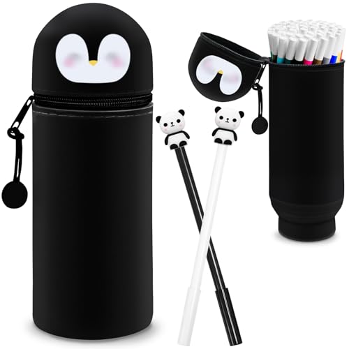 Federmäppchen aus Weichem Silikon, 2-in-1 Weiche Silikontasche mit Teißverschluss, Schlampermäppchen und Stifteköcher 2 in 1, Cartoon Tischstifthalter Reißverschluss für Mädchen Teenager von Muyohix