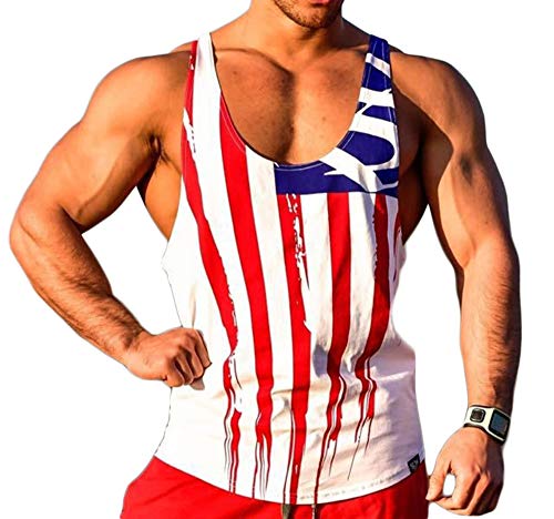 Herren Gym Muscle Y-Back Stringer Weste Bodybuilding Workout Tank Tops Fitness Ärmelloses T-Shirt, US-Flagge, XL von Muzboo