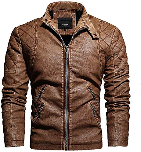 Herren Lederjacke Stehkragen Motorradjacke Klassisch Winter Kunstleder Jacke - khaki - Large Herren Lederjacke Stehkragen Motorradjacke Klassisch Winter Kunstleder Jacke - khaki - Large von Muzboo