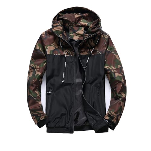 Herren Windbreaker mit Kapuze Leicht Winddicht Schnell Trocknend Reißverschluss Camouflage Windbreaker von Muzboo