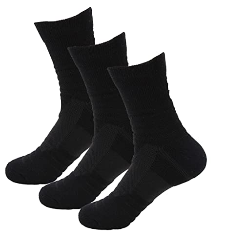 Muzboo 3 Paar Crew Sportsocken Wandersocken Atmungsaktiv Herren Damen Laufsocken Frotteesohle Black-43-46 von Muzboo