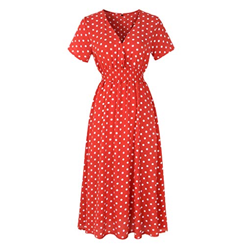 Muzboo Damen Midikleid Hohe Taille V Ausschnitt Kleider mit Retroprint Kurzarm Sommerkleid Red-XXL Muzboo Damen Midikleid Hohe Taille V Ausschnitt Kleider mit Retroprint Kurzarm Sommerkleid Red-XXL von Muzboo