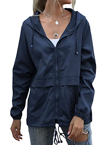 Muzeca Regenjacken für Damen Wasserdichte Windbreaker Jacke Damen Regenmäntel mit Kapuze Leicht Packbar Marineblau XX-Large von Muzeca